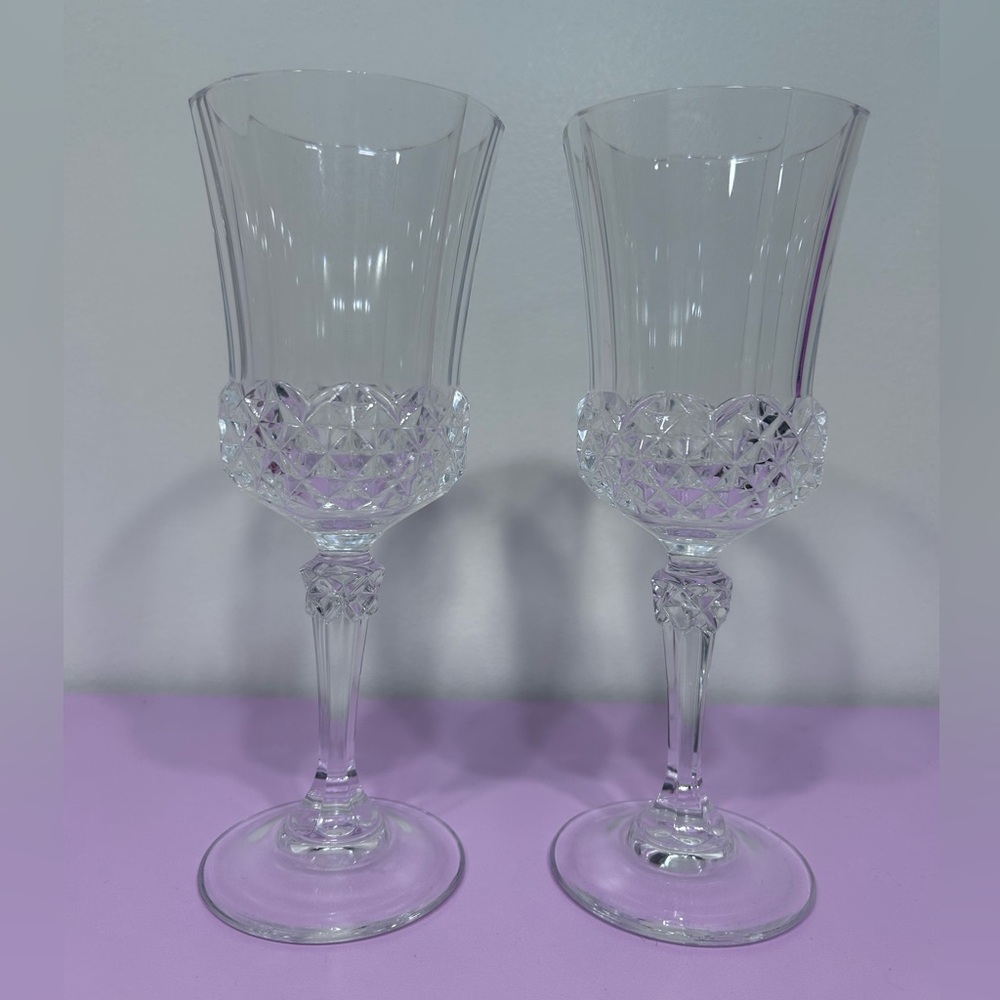 Vintage Diamond Cut Lead Crystal Wine Water Goblet Set of 2